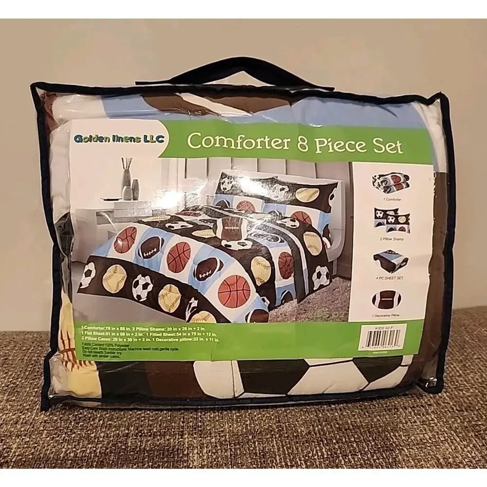 8 Piece Kids Comforter Set Full Size GOLDEN LINENS Sports Design